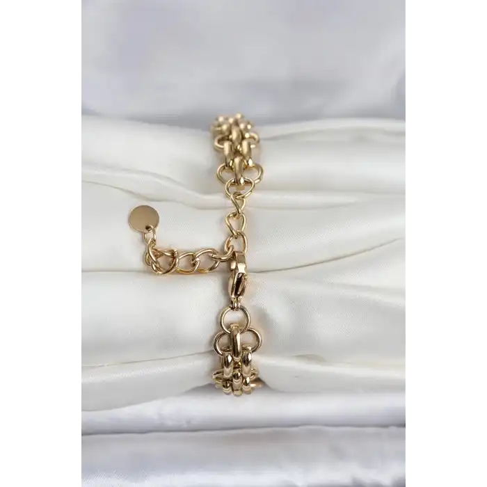 316L Çelik Gold Renk Hasır Zincir Model Kadın Bileklik