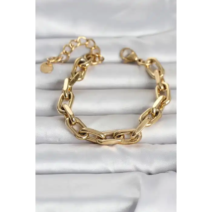 316L Çelik Gold Renk Kalın Zincirli Kadın Bileklik