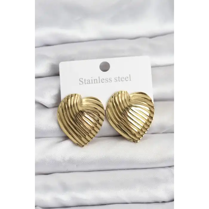 316L Çelik Gold Renk Kalp Model Kadın Küpe