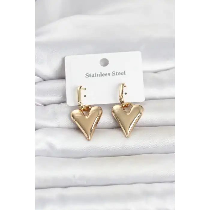 316L Çelik Gold Renk Kalp Modelli Kadın Küpe