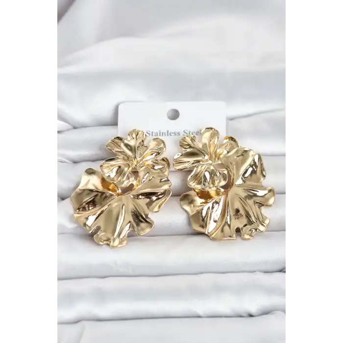 316L Çelik Gold Renk Lotus Model Kadın Küpe