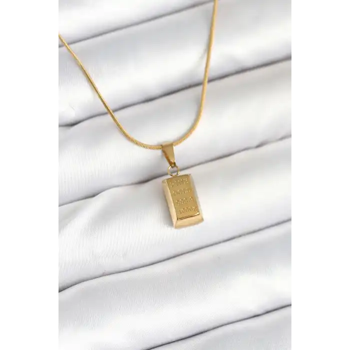 316L Çelik Gold Renk Mini Külçe Altın Model Kolye