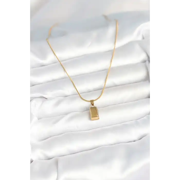 316L Çelik Gold Renk Mini Külçe Altın Model Kolye