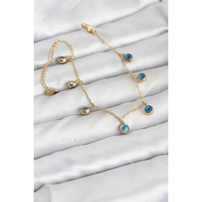 316L Çelik Gold Renk Minimal Nazar Model Kadın Bileklik