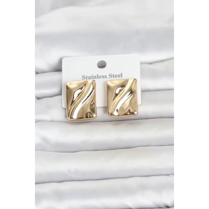 316L Çelik Gold Renk Plaka Model Kadın Küpe