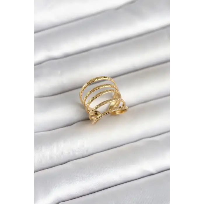 316L Çelik Gold Renk Sıralı Model Kadın Yüzük