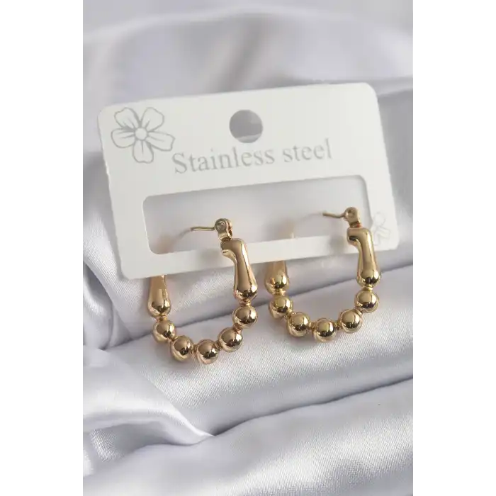 316L Çelik Gold Renk Topçuk Halka Model Kadın Küpe