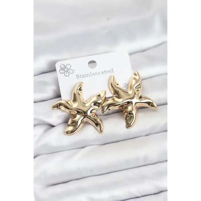 316L Çelik Gold Renk Yıldız Model Kadın Küpe