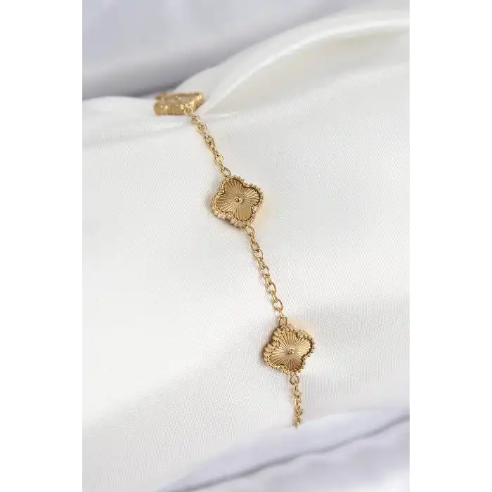 316L Çelik Gold Renk Yonca Kadın Bileklik
