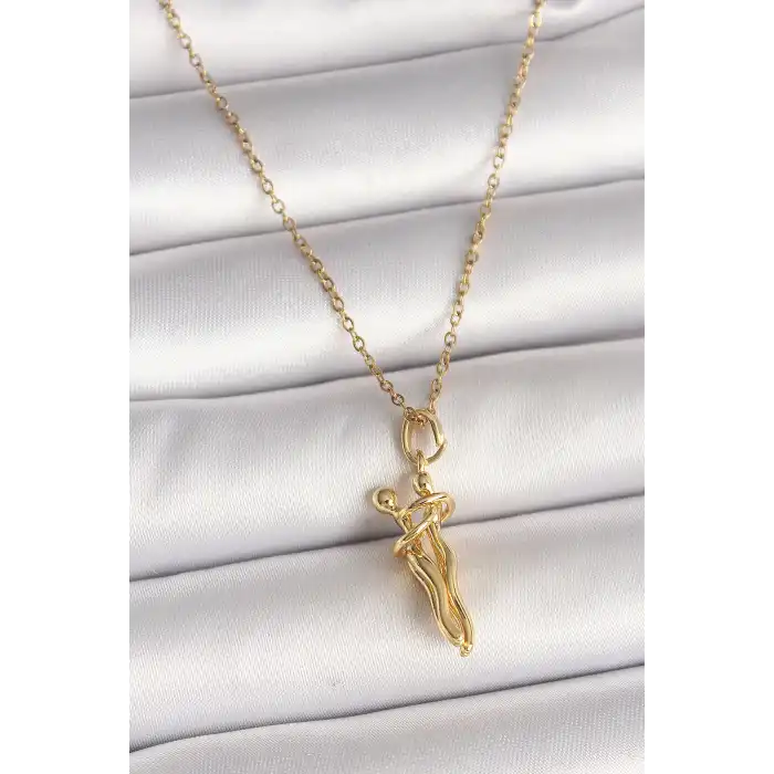 316L Çelik Gold Renk Zincir Sarılma Model Kadın Kolye
