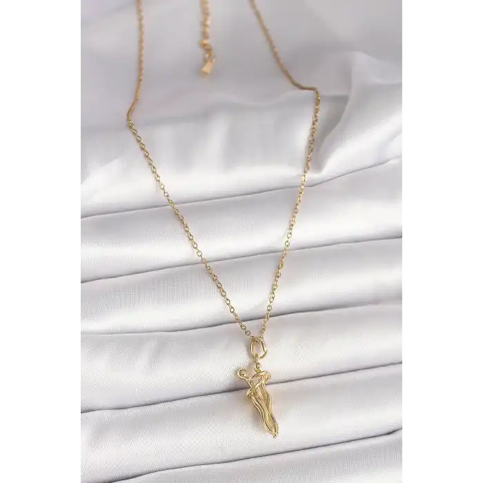 316L Çelik Gold Renk Zincir Sarılma Model Kadın Kolye