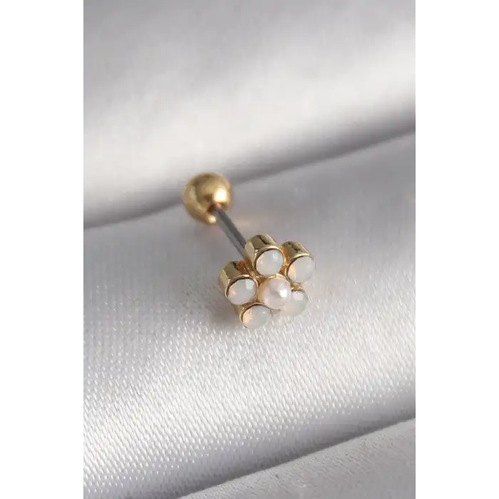 316L Çelik Gold Renk Zirkon Taşlı Çiçek Model Tragus Piercing
