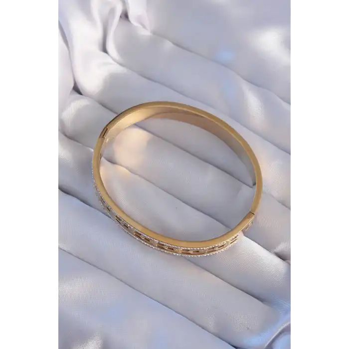 316L Çelik Gold Renk Zirkon Taşlı Model Kelepçe