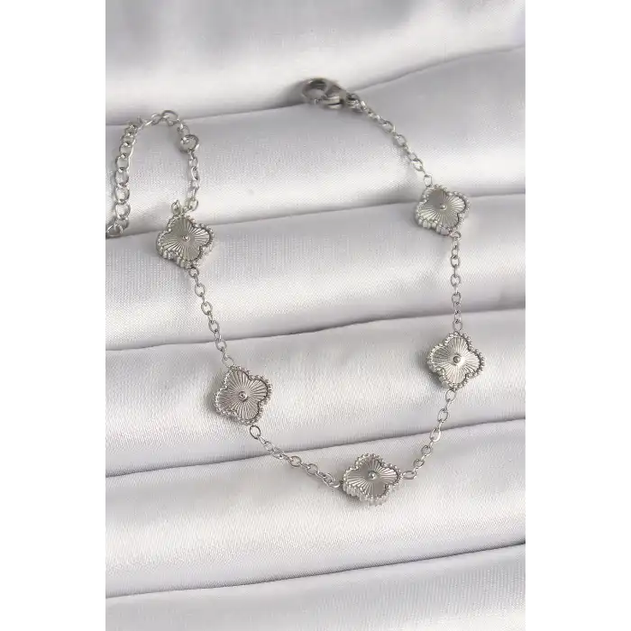 316L Çelik Gümüş Renk İşlemeli Baby Boy Yonca Model Kadın Bileklik