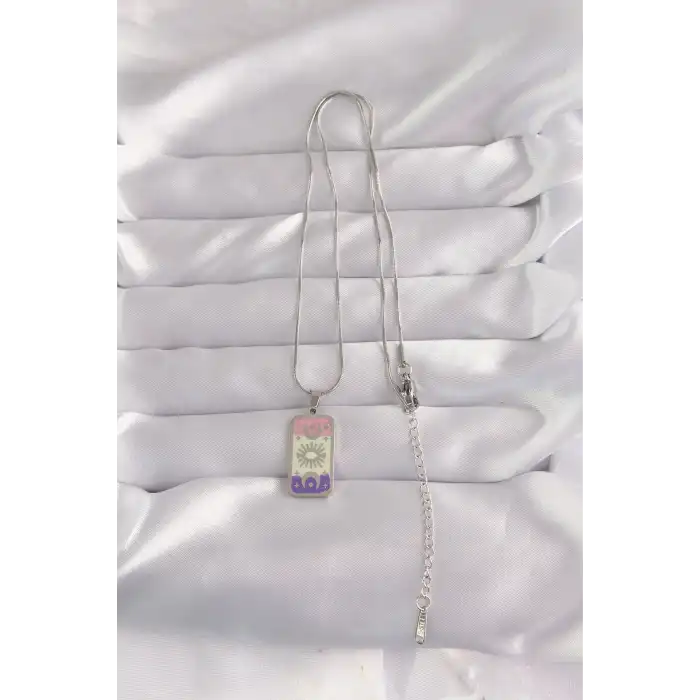 316L Çelik Gümüş Renk Karışık Mineli Ay Figür Tarot Kolye