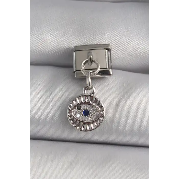 316L Çelik Gümüş Renk Sallantı Zirkon Taşlı Göz Model Nomination Charm