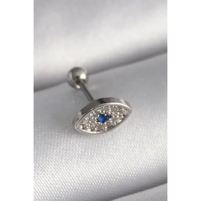 316L Çelik Gümüş Renk Zirkon Taşlı Göz Tragus Piercing