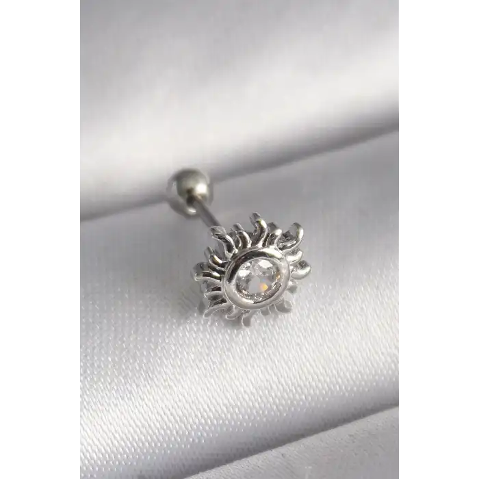 316L Çelik Gümüş Renk Zirkon Taşlı Güneş Tragus Piercing