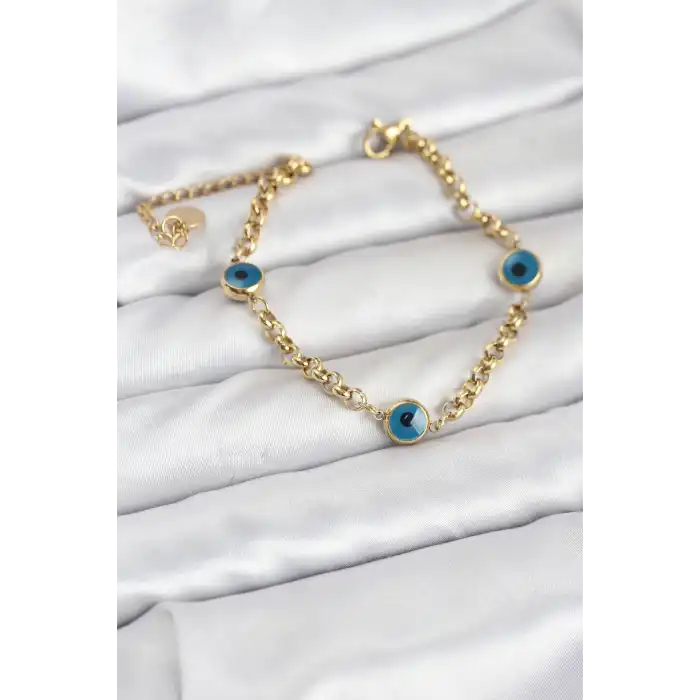 316L Çelik Nazar Model Gold Renk Kadın Bileklik