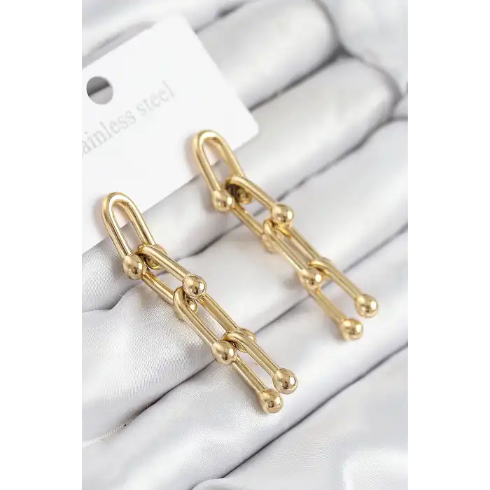 316L Çelik Sallantılı Tifany Model Gold Renk Kadın Küpe