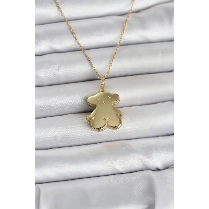 316L Çelik Zincir Gold Renk Ayıcık Model Açılabilir Kadın Kolye