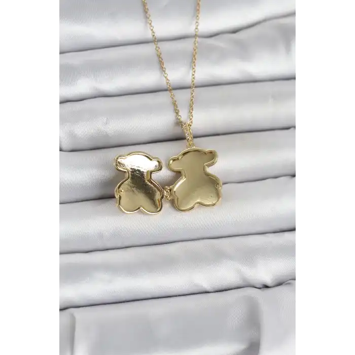 316L Çelik Zincir Gold Renk Ayıcık Model Açılabilir Kadın Kolye