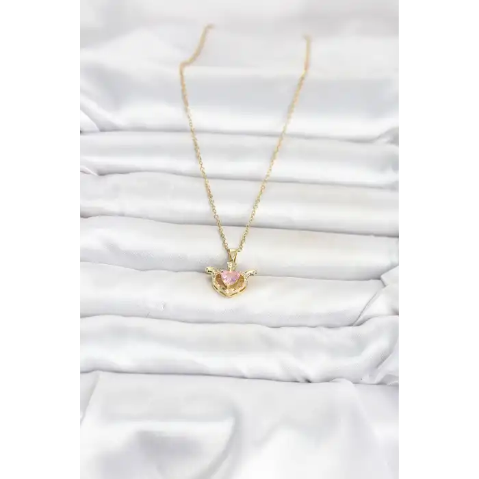 316L Çelik Zincir Gold Renk Kanatlı Kalp Model Kadın Kolye