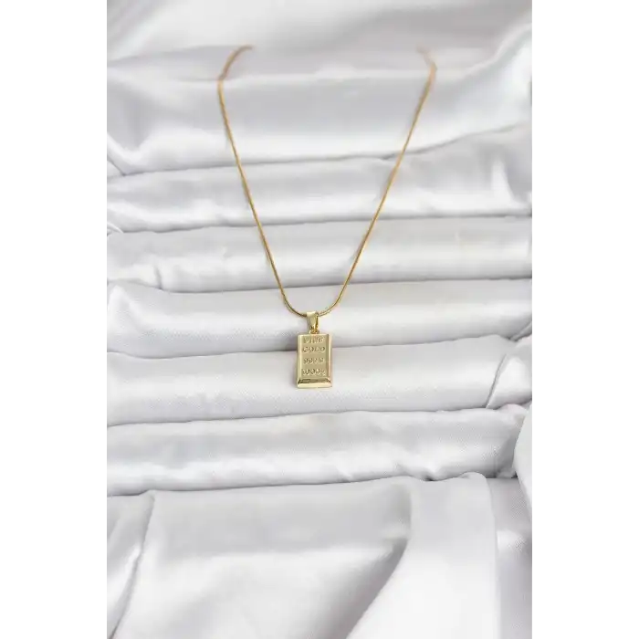 316L Çelik Zincir Gold Renk Külçe Altın Model Kadın Kolye