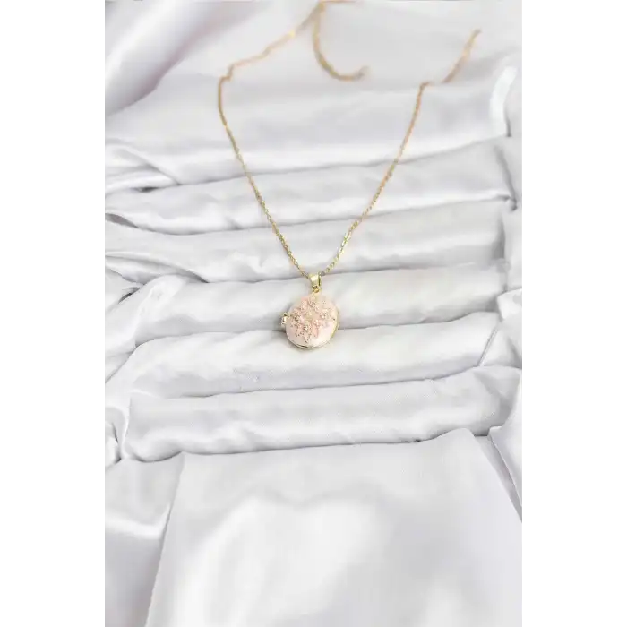 316L Çelik Zincir Gold Renk Mineli Lotus Model Açılabilir Kadın Kolye