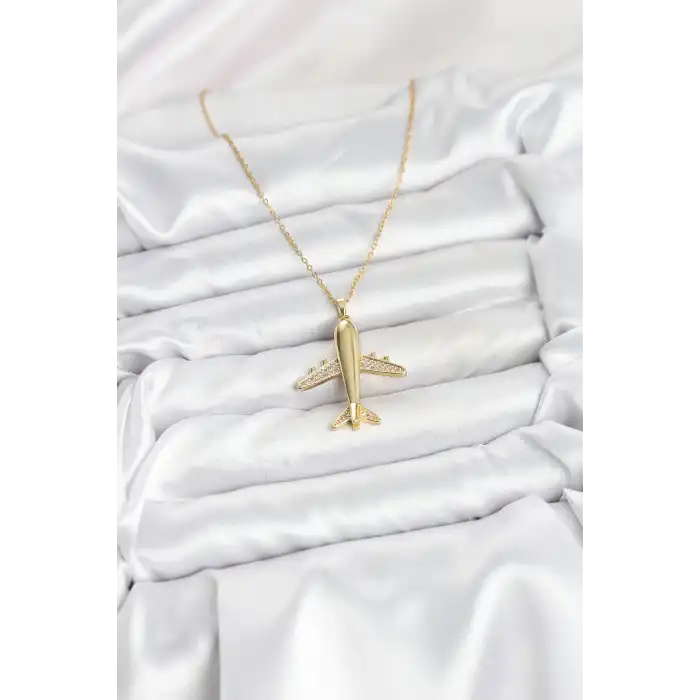 316L Çelik Zincir Gold Renk Uçak Model Kadın Kolye