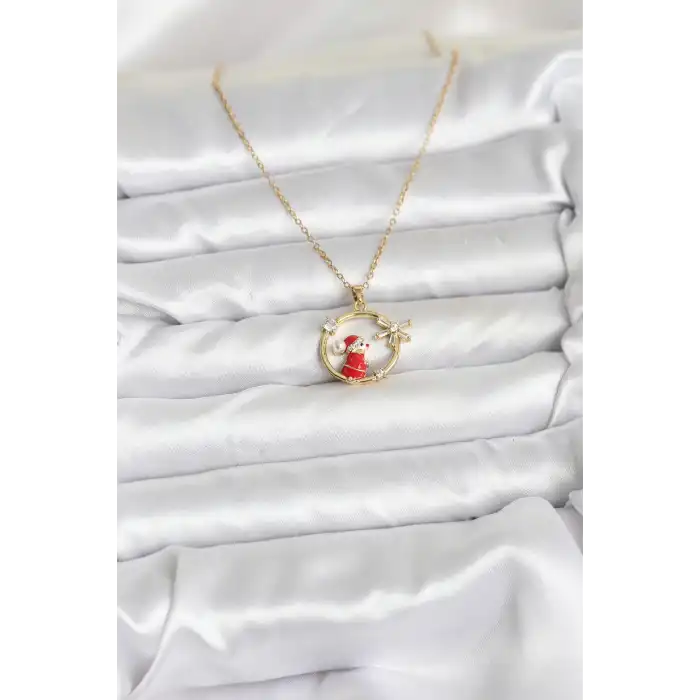 316L Çelik Zincir Gold Zirkon Taşlı Yılbaşı Tema Kadın Kolye
