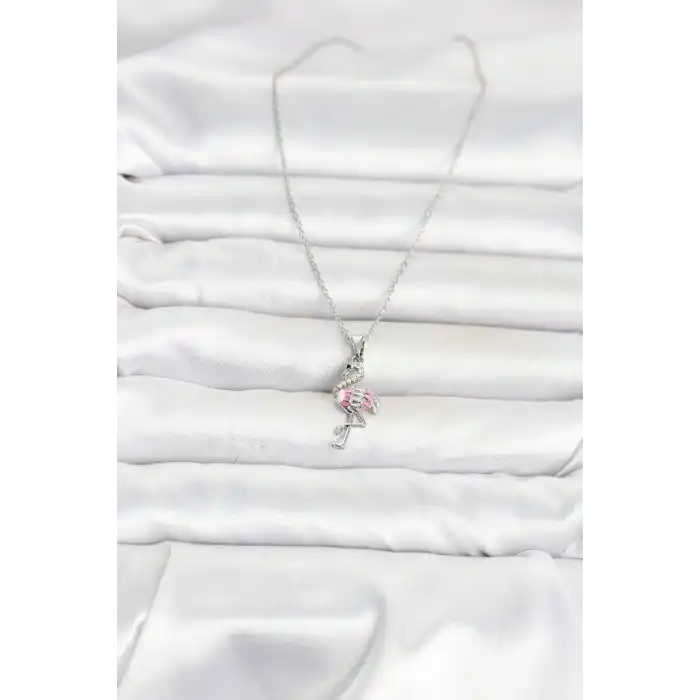 316L Çelik Zincir Gümüş Renk Flamingo Model Kadın Kolye