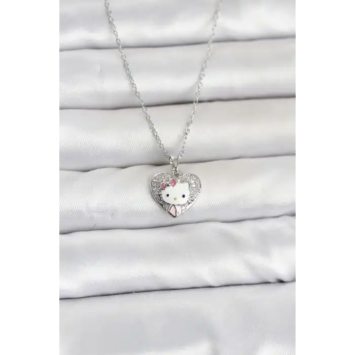 316L Çelik Zincir Gümüş Renk Kitty Model Kolye