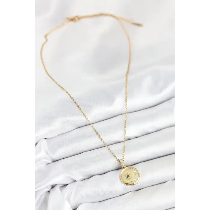 316L Çelik Zirkon Taşlı Ay Ve Güneş Model Gold Renk Kadın Kolye