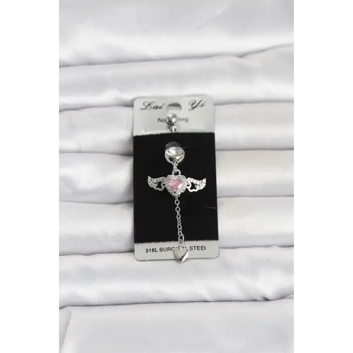 316L Cerrahi Çelik Kanatlı Kalp Model Göbek Piercing