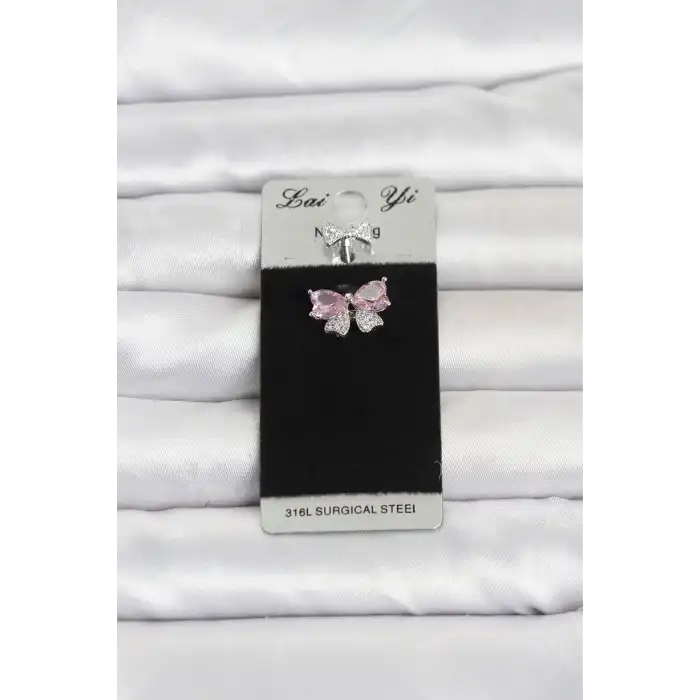 316L Cerrahi Çelik Pembe Fiyonk Model Göbek Piercing