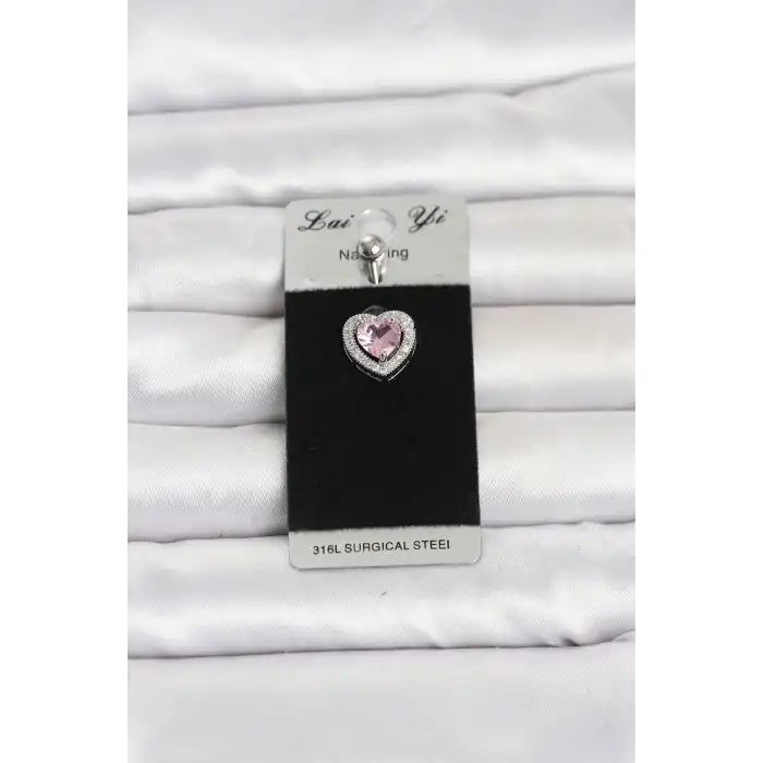 316L Cerrahi Çelik Pembe Kalp Model Göbek Piercing