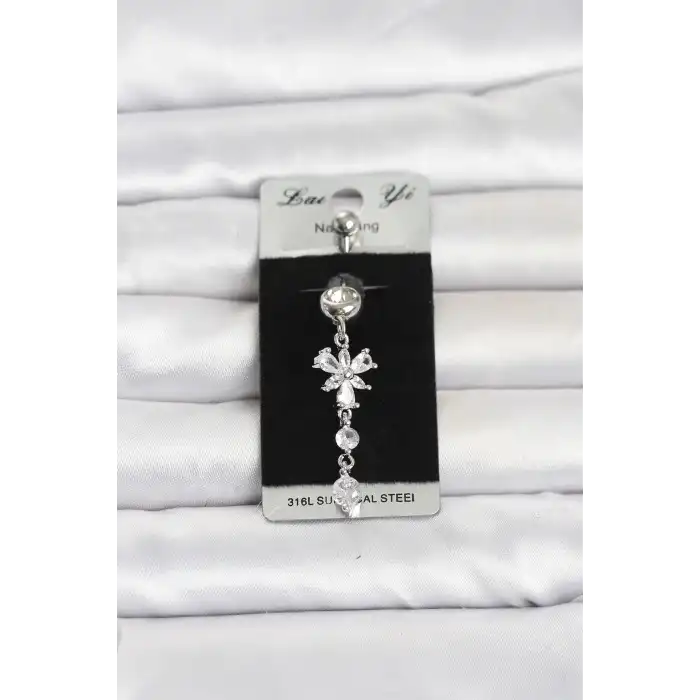 316L Cerrahi Çelik Sallantılı Zirkon Taşlı Model Göbek Piercing