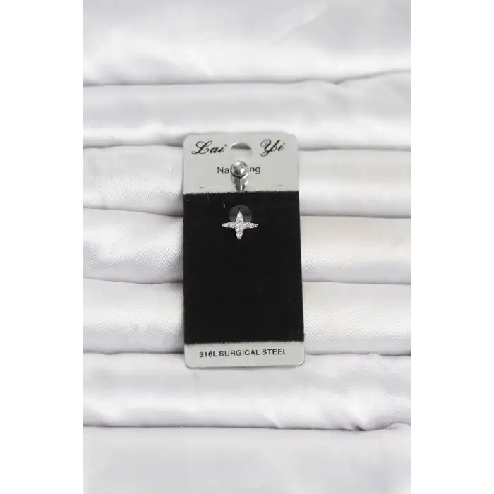 316L Cerrahi Çelik Yıldız Model Zirkon Taşlı Göbek Piercing