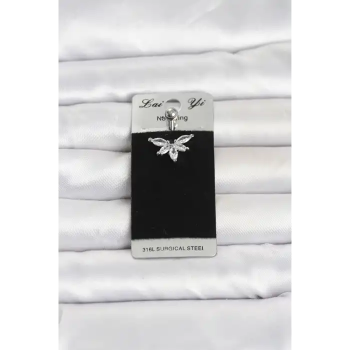 316L Cerrahi Çelik Zirkon Taşlı Göbek Piercing