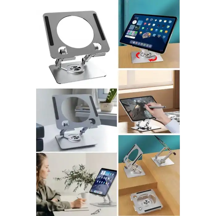 360 Derece Dönebilen Yükseltilmiş Masaüstü Ayarlanabilir Metal Tablet Standı