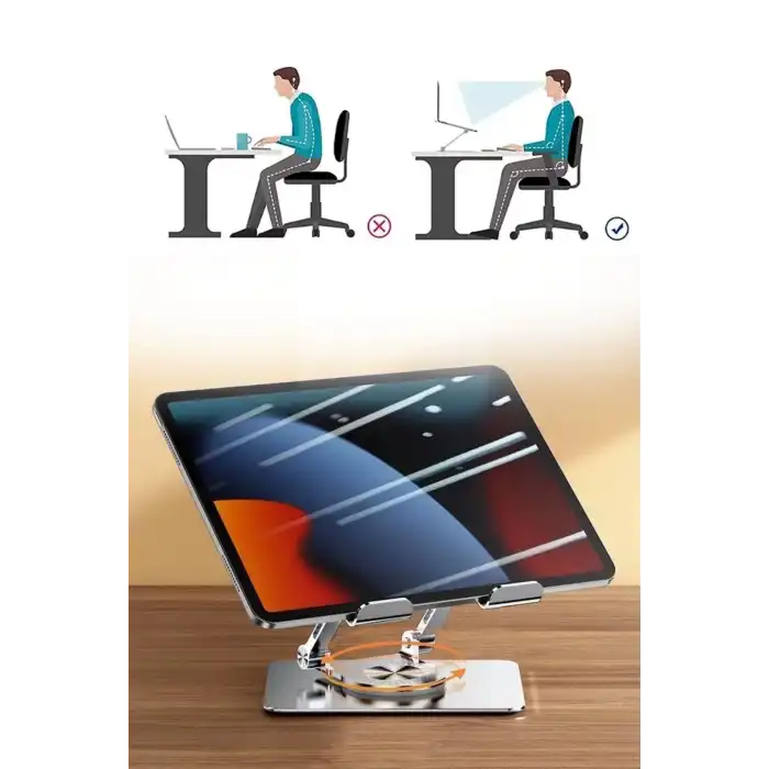 360 Derece Dönebilen Yükseltilmiş Masaüstü Ayarlanabilir Metal Tablet Standı