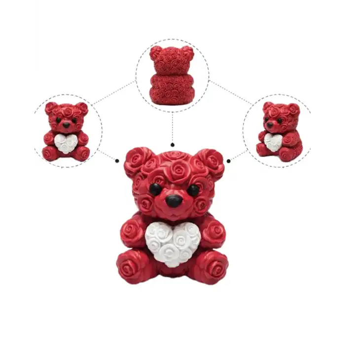 3D Gül Tasarımlı Kalp Ayıcık 10cm Şık Dekoratif Biblo
