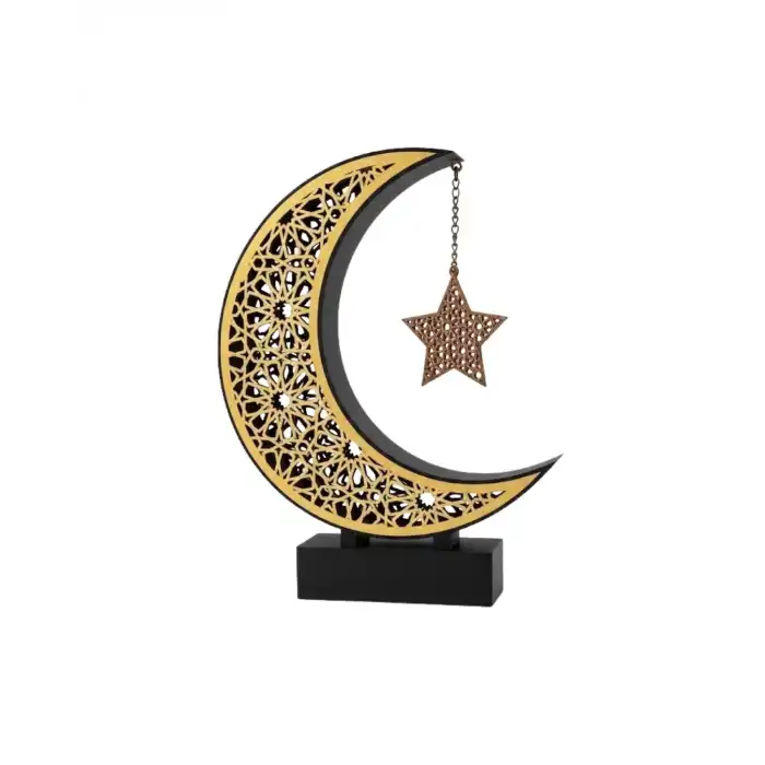 3D Hilal Yıldız Dekor 23x23 cm Ramazan Özel Masa Üstü Süs