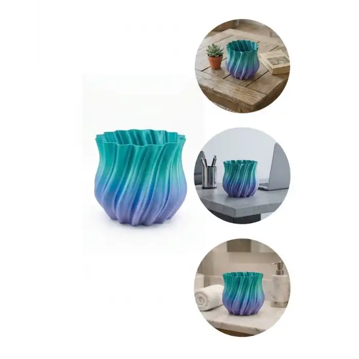3D Kıvrımlı Mavi Vazo Modern Dekoratif Şık Ev Aksesuarı