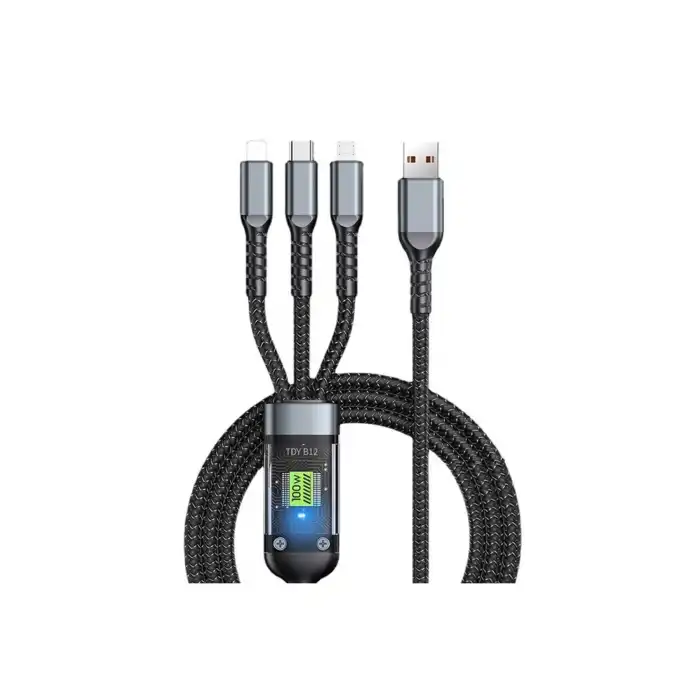 3in1 100w Hızlı Şarj Ve Data Kablosu, 1.2m Halat Örgü Kırılmaz Uç, Usb-c Lightning Micro Uyumlu, Dayanıklı Çoklu Cihaz Şarj Kablosu