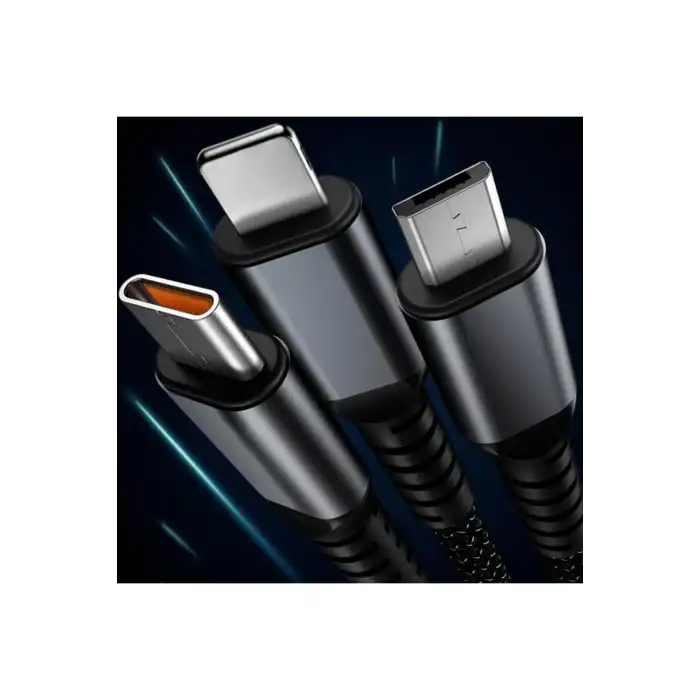 3in1 100w Hızlı Şarj Ve Data Kablosu, 1.2m Halat Örgü Kırılmaz Uç, Usb-c Lightning Micro Uyumlu, Dayanıklı Çoklu Cihaz Şarj Kablosu