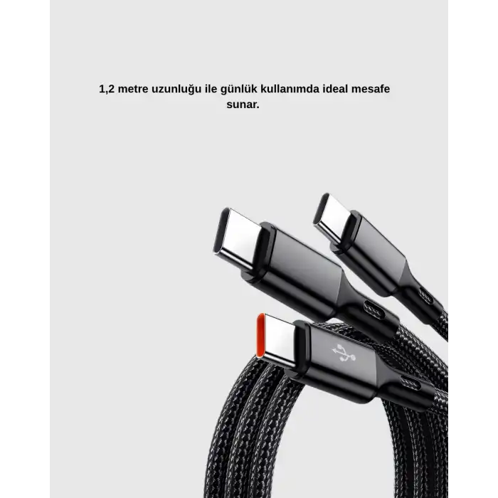 3’ü 1 Arada Şarj Kablosu Type-C iOS Android Uyumlu Hızlı ve Güvenli Şarj