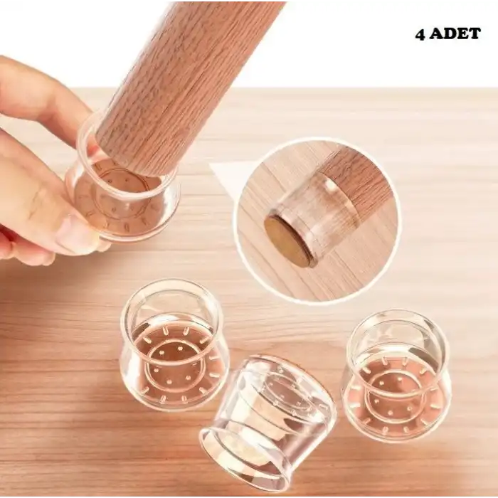 4lü Keçeli Şeffaf Silikon Sandalye Ayak Koruyucu Seti
