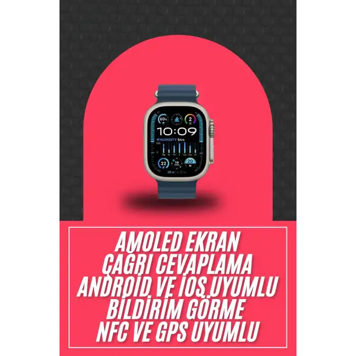 49mm Akıllı Saat Amoled Ekranlı Kadın Erkek Kol Saati Plastik Kordon Yeni Nesil